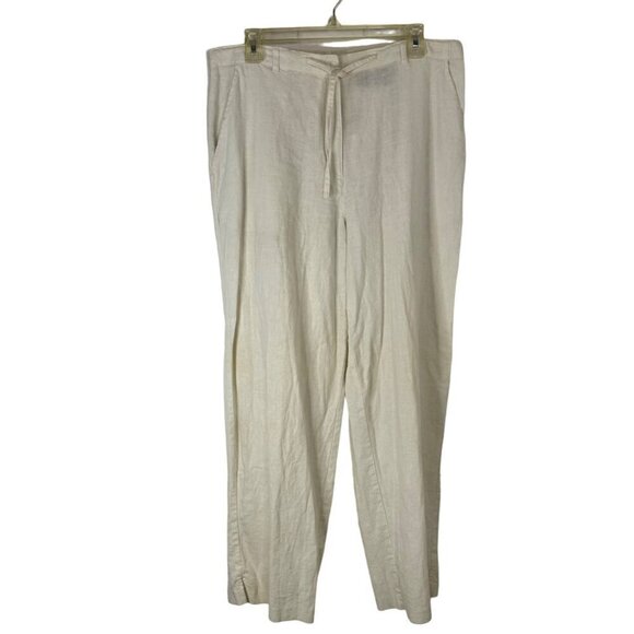 Erika Pants - Erika Ivory Linen Rayon Elastic Draw String Waist Wide Leg Pants Women's Lrg EUC